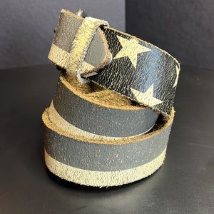 90s Gray Black Creme Leather Belt | 32